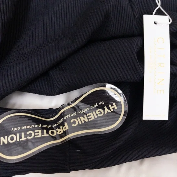 NEW Citrine x Anthropologie Alice Ruffle High Waist Ribbed Bikini Bottom L Black - Picture 7 of 10
